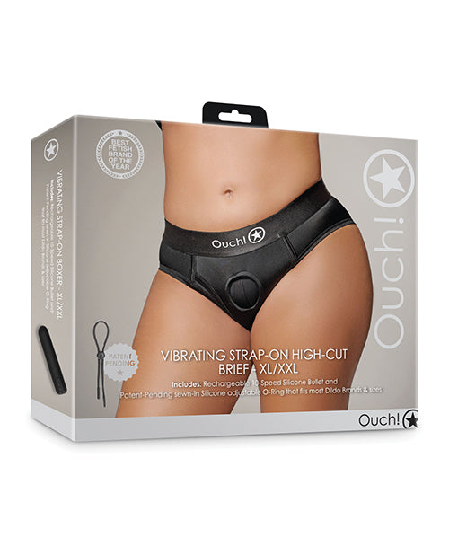 Ouch Shots Ouch Vibrating Strap On High-Cut Brief - Black XL/XXL