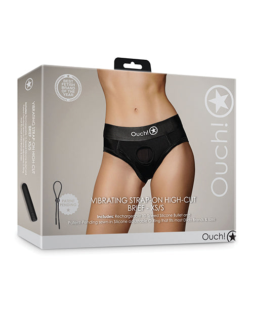 Ouch Shots Ouch Vibrating Strap On High-Cut Brief - Black XS/S