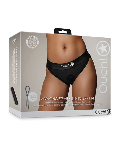 Ouch Shots Ouch Vibrating Strap On Hipster - Black M/L