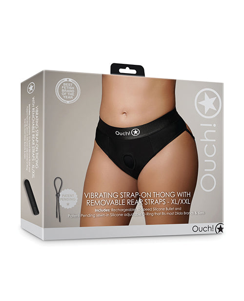 Ouch Shots Ouch Vibrating Strap On Thong w/Removable Rear Straps - Black XL/XXL