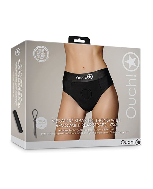 Ouch Shots Ouch Vibrating Strap On Thong w/Removable Rear Straps - Black XS/S