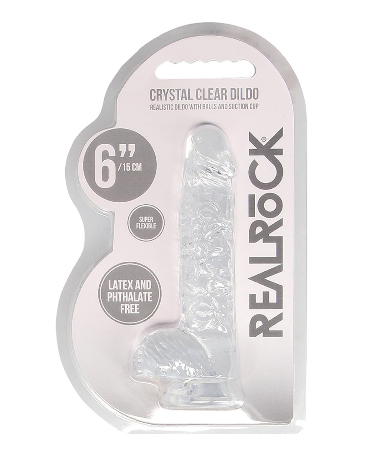 RealRock Shots RealRock Realistic Crystal Clear 6" Dildo w/Balls - Transparent Clear