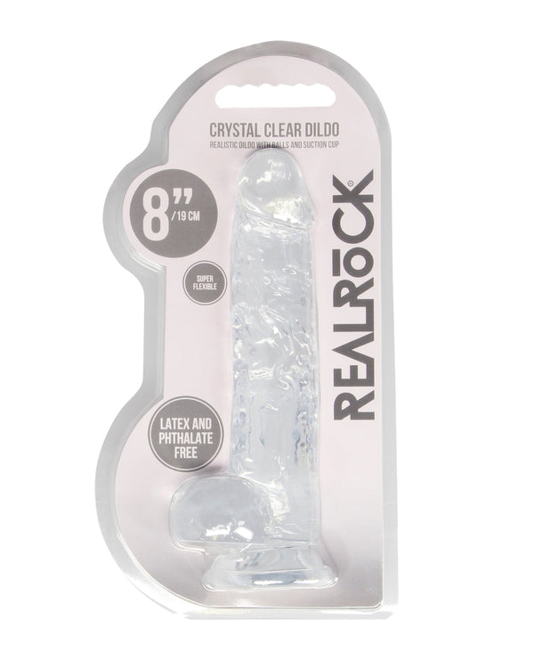 RealRock Shots RealRock Realistic Crystal Clear 8" Dildo w/Balls - Transparent Clear