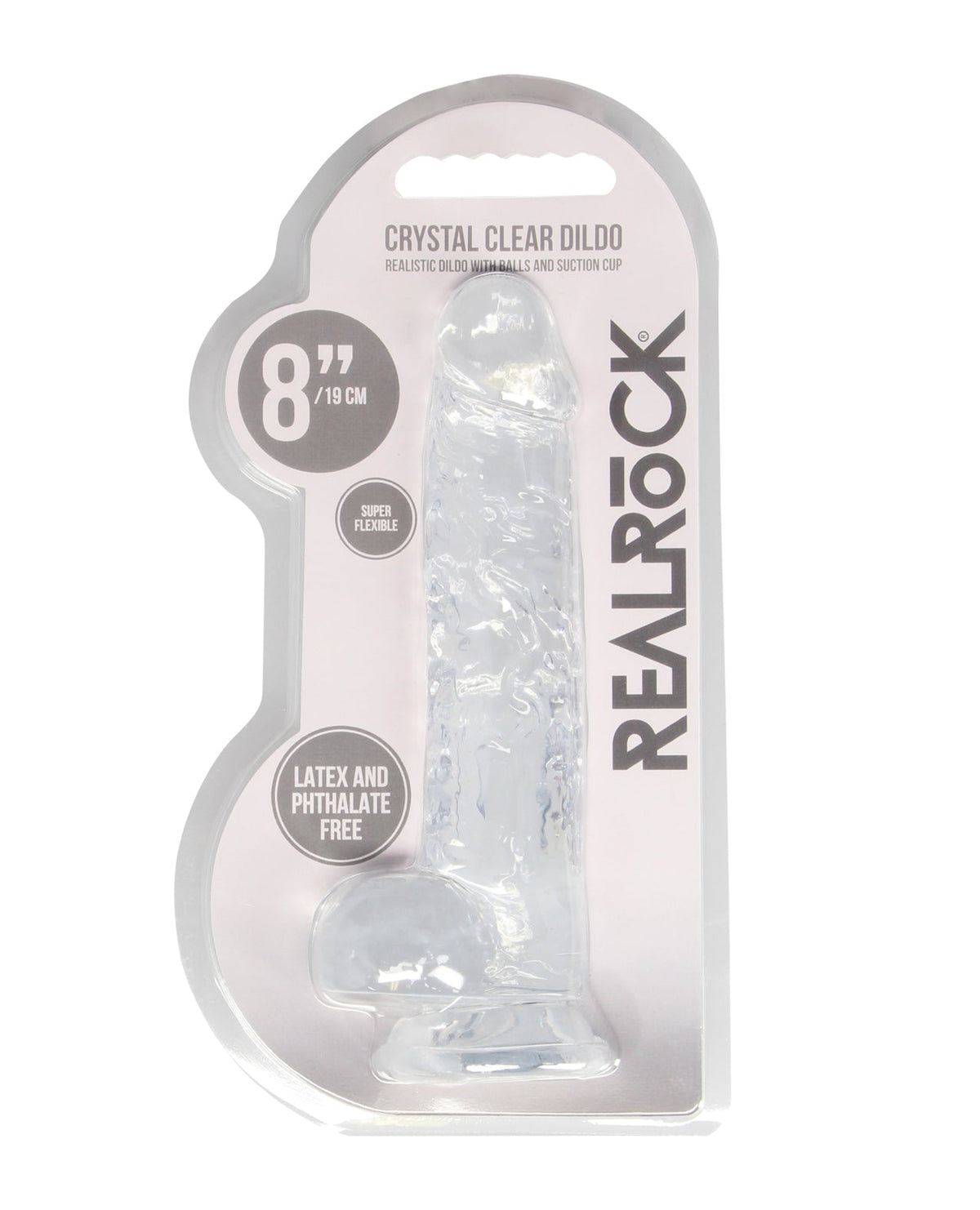 RealRock Shots RealRock Realistic Crystal Clear 8" Dildo w/Balls - Transparent Clear