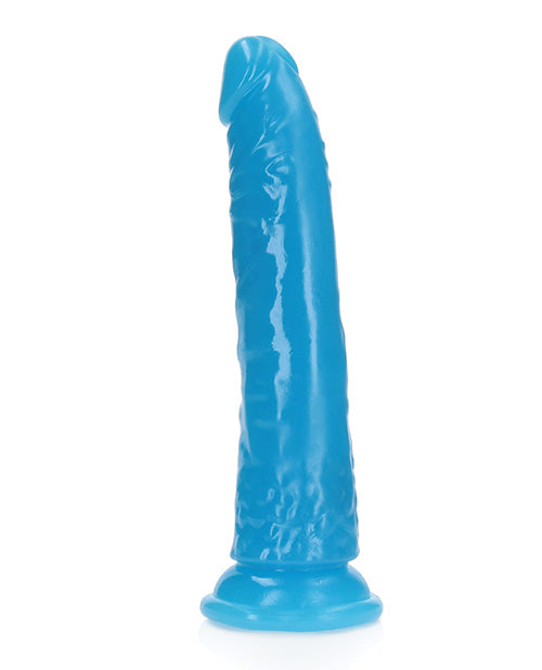 RealRock Shots RealRock 7" Slim Dildo Glow in the Dark - Neon Blue