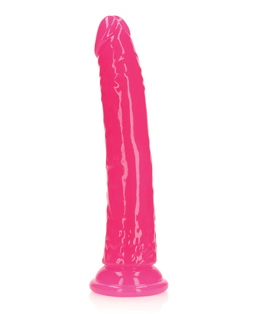 RealRock Shots RealRock 9" Slim Dildo Glow in the Dark - Neon Pink
