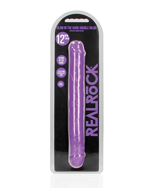 RealRock Shots RealRock 12" Double Dong Glow in the Dark - Neon Purple