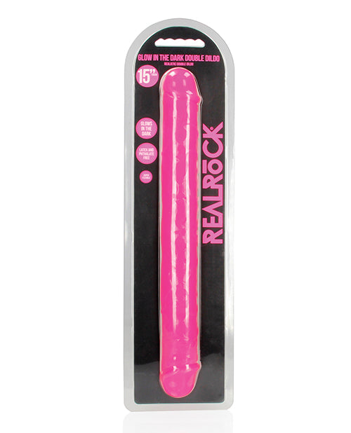 RealRock Shots RealRock 15" Double Dong Glow in the Dark - Neon Pink
