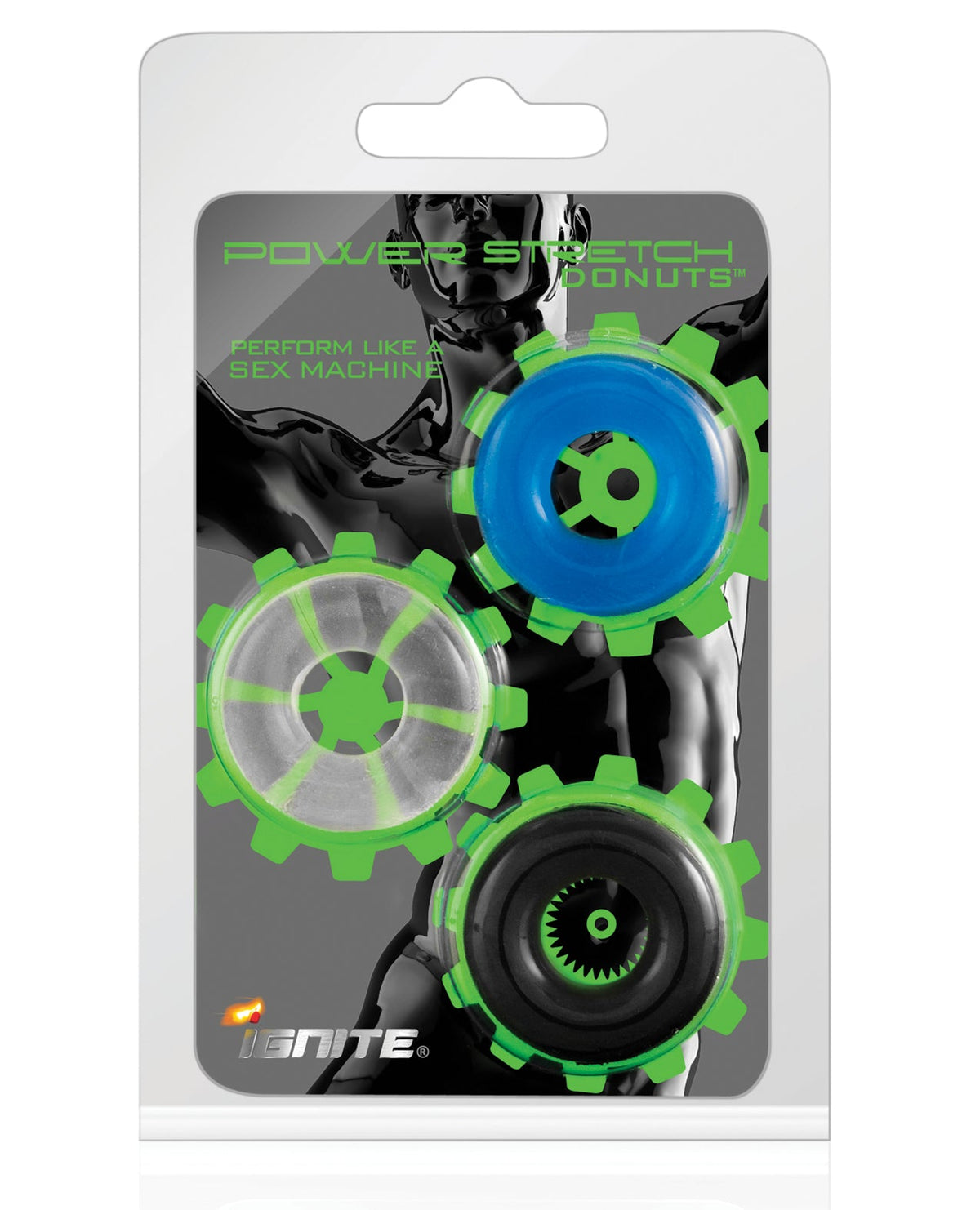 Ignite Ignite Power Stretch Donuts Cockrings - Pack of 3 Black/Clear/Blue