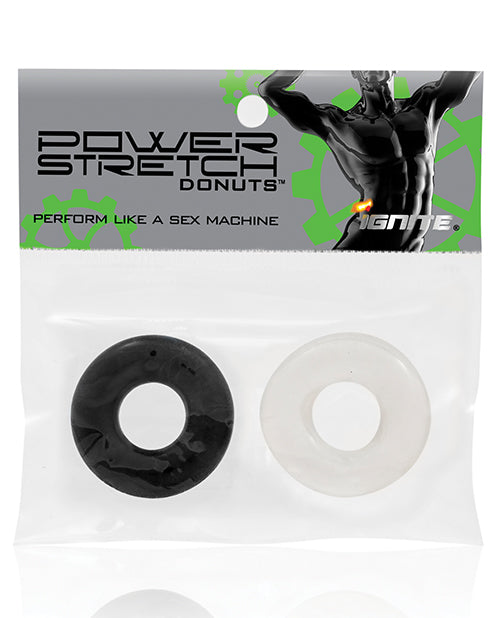 Ignite Ignite Power Stretch Donut Cock Ring - Clear/Black Pack of 2