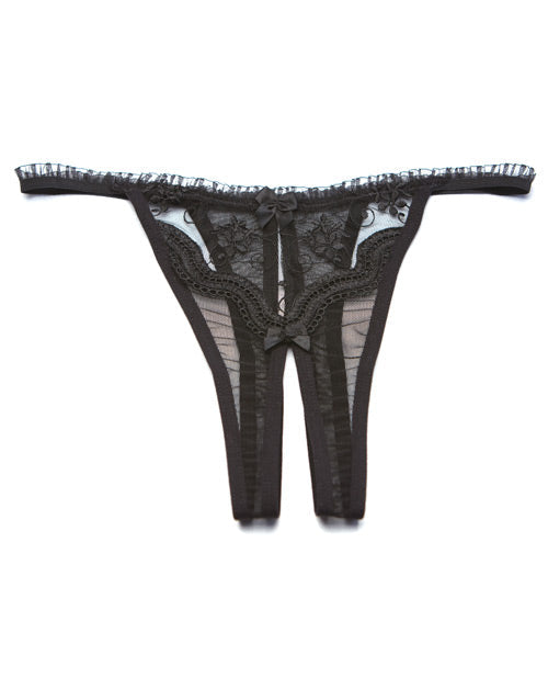 Shirley Of Hollywood Scalloped Embroidery Crotchless Panty Black O/S