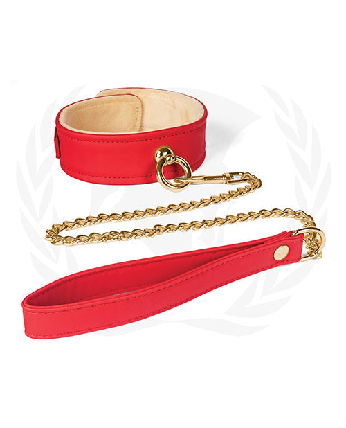 Spartacus Spartacus Plush Lined PU Collar & Chained Leash - Red