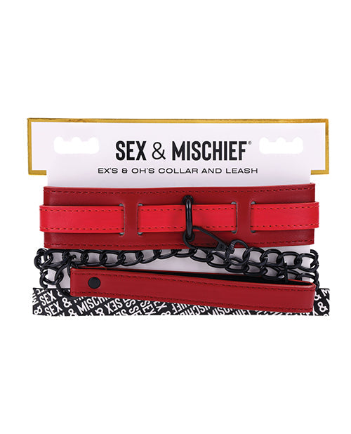 Sex & Mischief Sex & Mischief Ex's & Oh's Collar & Leash - Red/Black