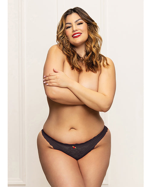 Seven 'til Midnight Lace Panty w/Heart Cut Out Back & Pearl Chain Detail - Black 1X/2X