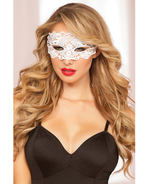 Seven 'til Midnight Lace Eye Mask w/Satin Ribbon Ties White O/S