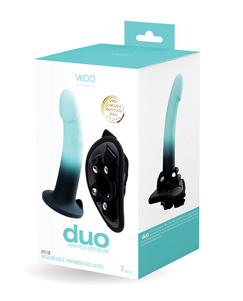 VeDO VeDO Duo Silcone Dildo w/Harness - Turquoise/Black