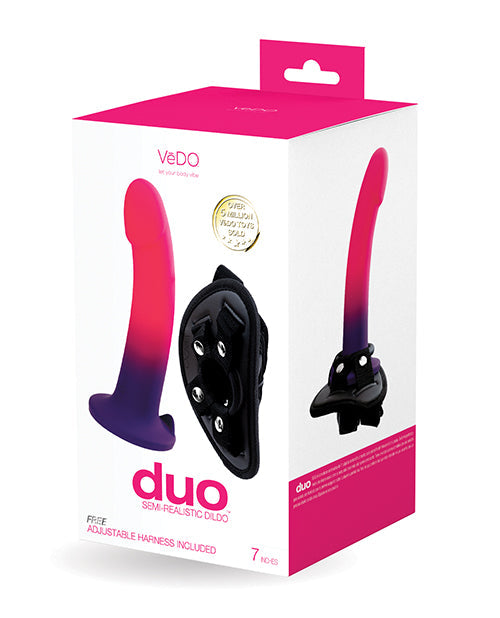 VeDO VeDO Duo Silcone Dildo w/Harness - Pink/Purple