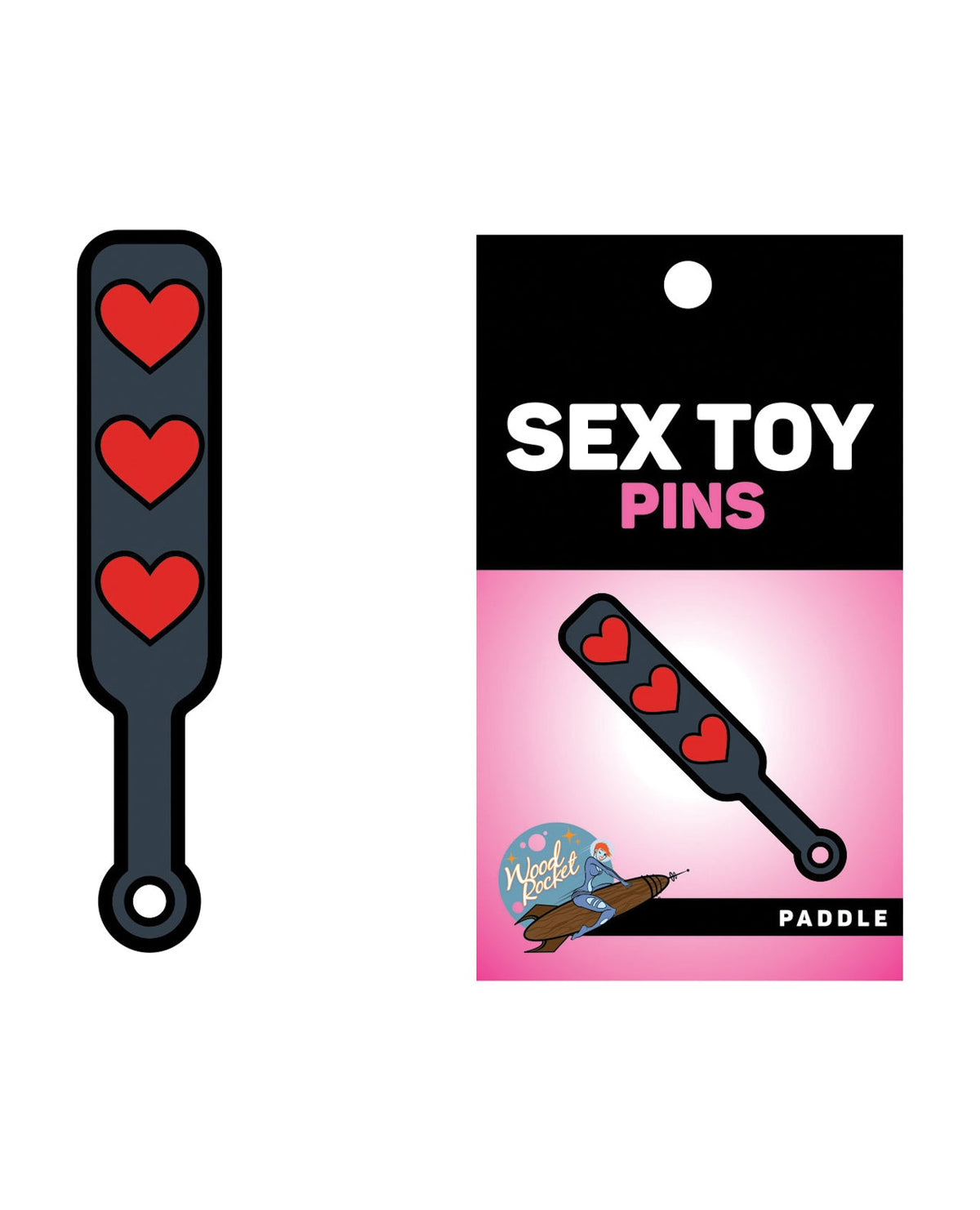 Wood Rocket Wood Rocket Sex Toy Hearts Paddle Pin - Black/Red