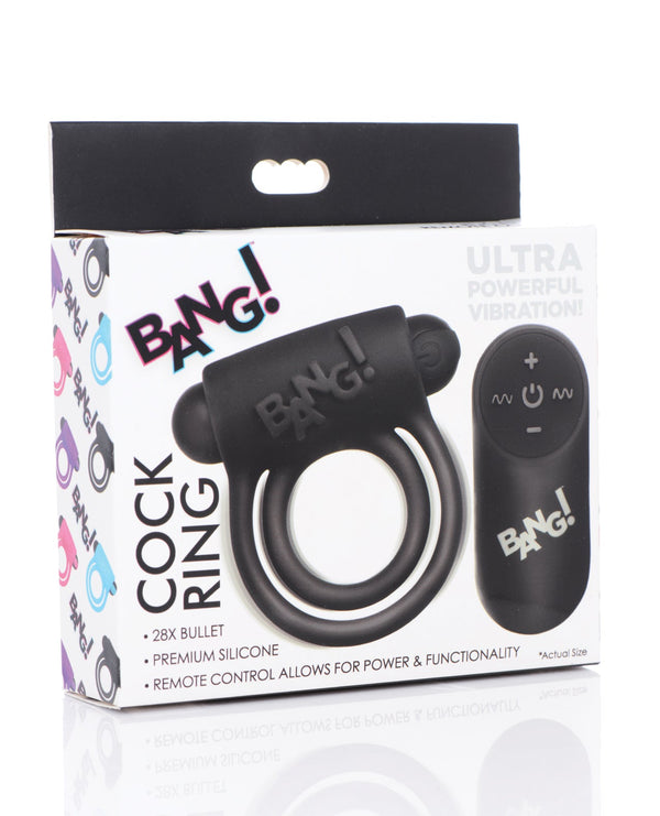 Bang! Bang! Vibrating Cock Ring & Bullet w/Remote Control - Black