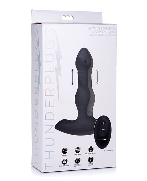 ThunderPlugs ThunderPlugs Silicone Vibrating & Thrusting Plug w/Remote - Black