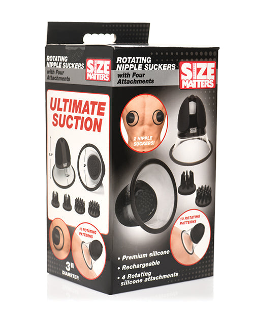 Size Matters Size Matters 10X Rotating Silicone Nipple Suckers w/4 Attachments - Black