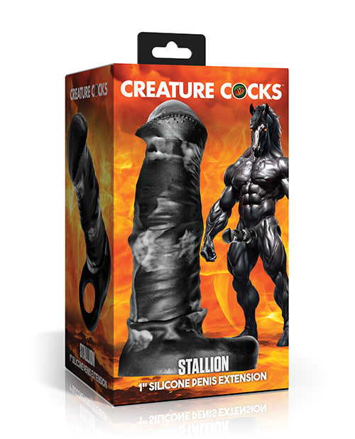 Creature Cocks Creature Cocks Stallion 1" Silicone Penis Extension - Black/Silver Large