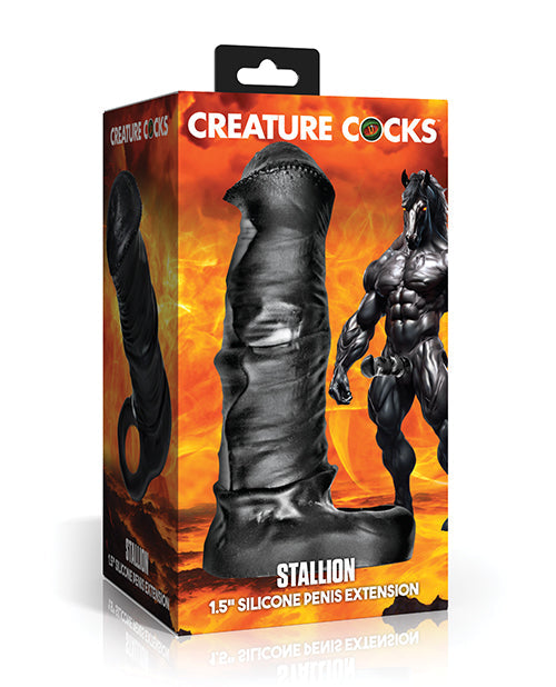 Creature Cocks Creature Cocks Stallion 1.5" Silicone Penis Extension - Black/Silver - Extra Large