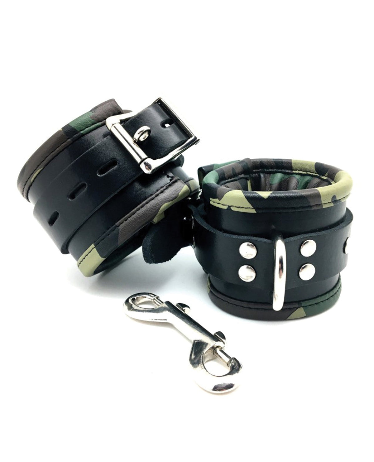Sensual Sin Sensual Sin Leather Padded Wrist Cuffs - Camo Piping