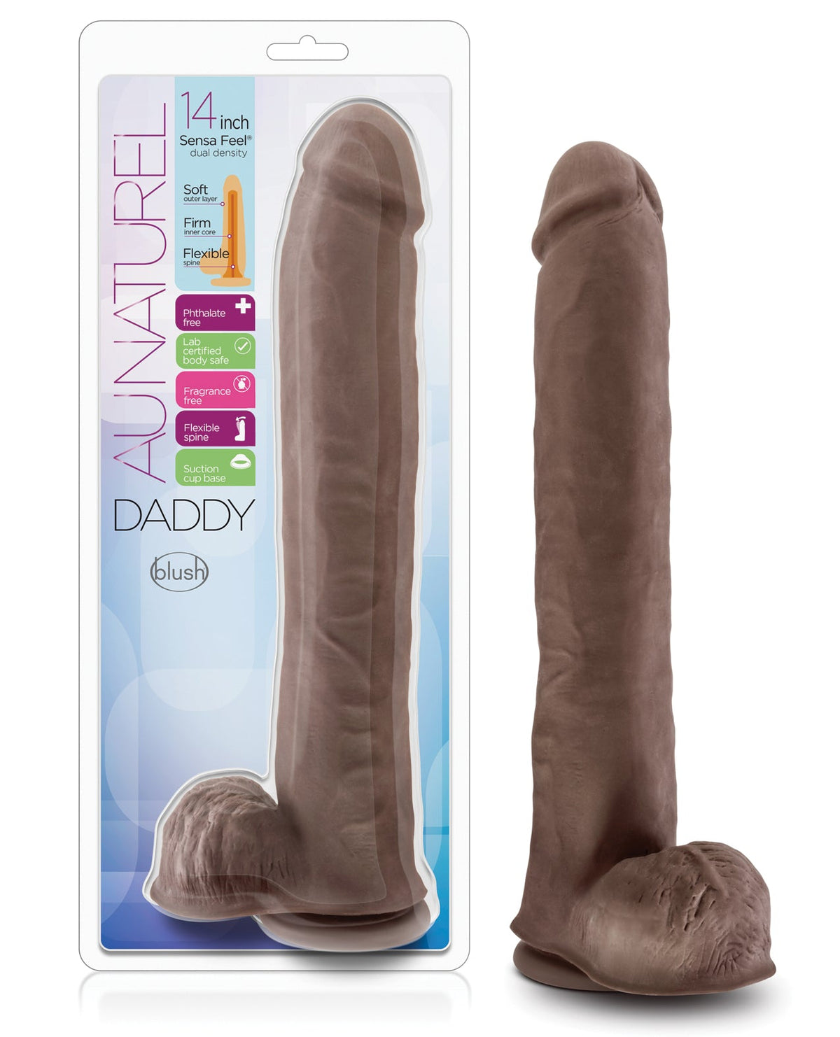 Au Naturel Blush Au Naturel Daddy 14" Sensa Feel Dual Density Dong w/Suction Cup - Chocolate