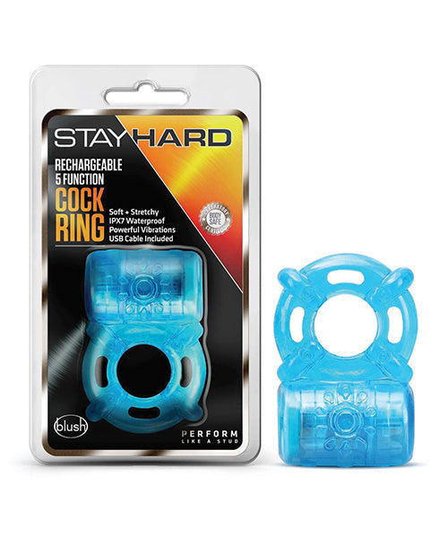 Stay Hard Blush Stay Hard Rechargeable 5 Function Cock Ring - Blue