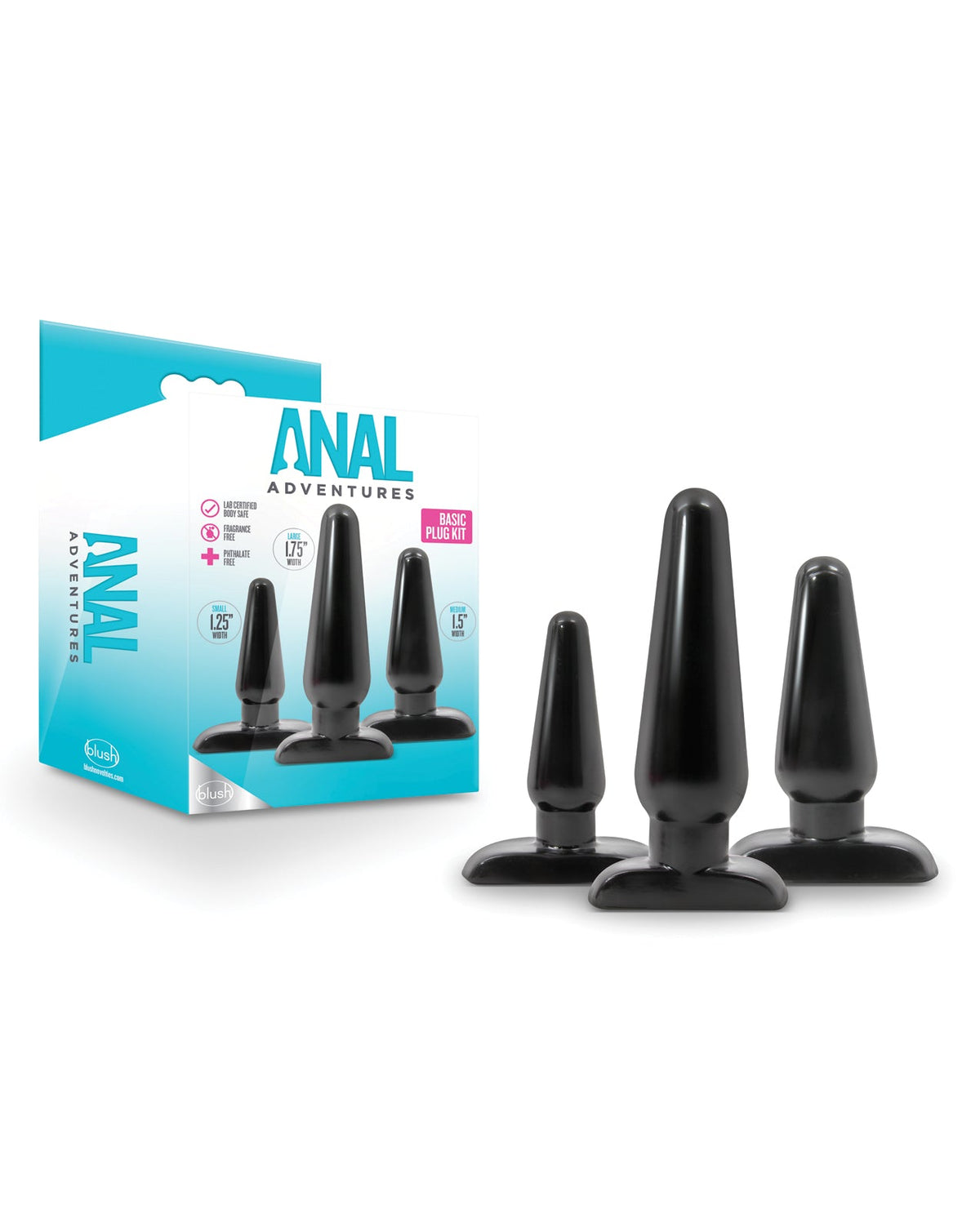 Anal Adventures Blush Anal Adventures Basic Plug Kit - Black
