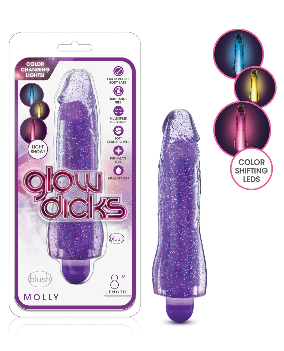 Glow Dicks Blush Glow Dicks Glitter Vibrator Molly - Purple