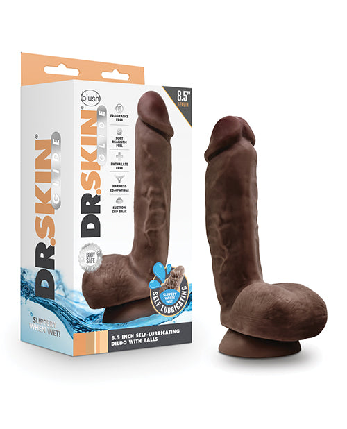 Dr. Skin Glide Blush Dr. Skin Glide 8.5" Self Lubricating Dildo w/Balls - Chocolate