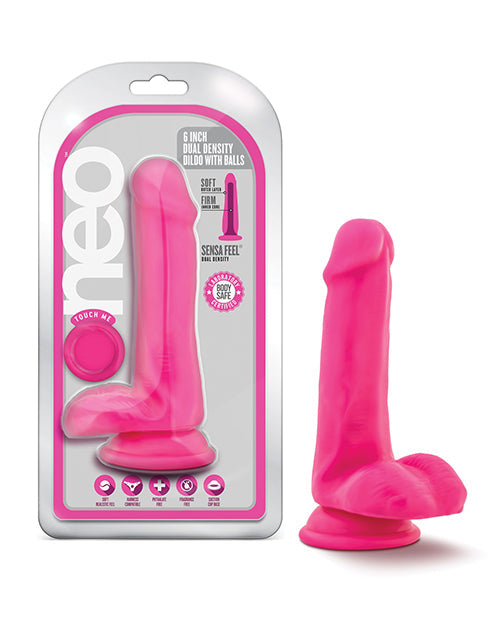 Neo Blush Neo 6" Dual Density Cock w/Balls - Neon Pink