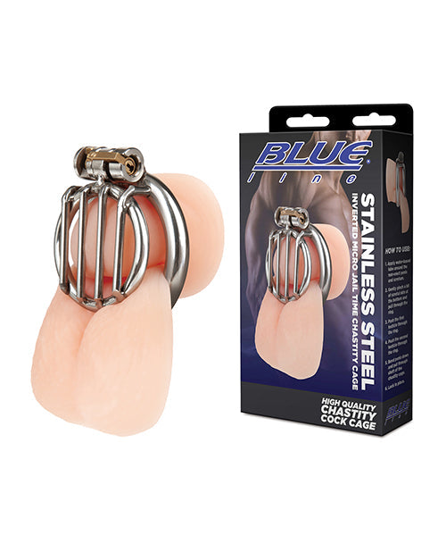 Blue Line Stainless Steel Inverted Micro Jail Time Chastity Cage