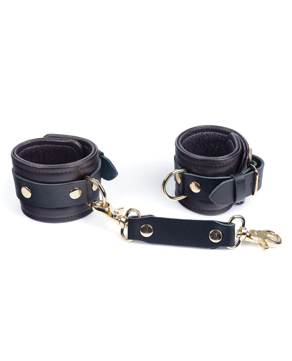 Spartacus Spartacus Wrist Restraints - Brown Leather w/Gold Accent Hardware