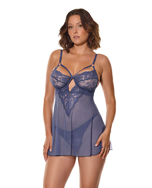 Coquette Twilight Fever Lace & Mesh Babydoll w/G-String - Navy SM