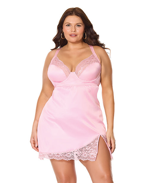 Coquette Kissed by Satin Underwire Chemise - Pink 1X/2X