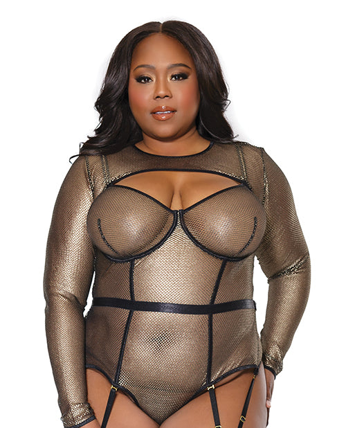 Coquette Holiday Metallic Fishnet Shrug Black/Gold OS/XL