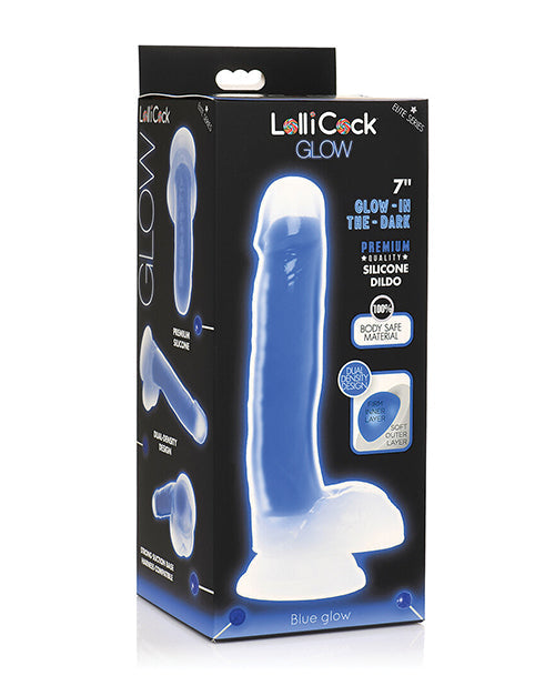 Lollicock Curve Toys Lollicock 7" Glow In The Dark Silicone Dildo w/Balls - Blue