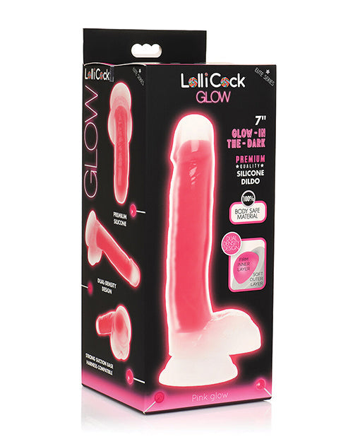 Lollicock Curve Toys Lollicock 7" Glow In The Dark Silicone Dildo w/Balls - Pink