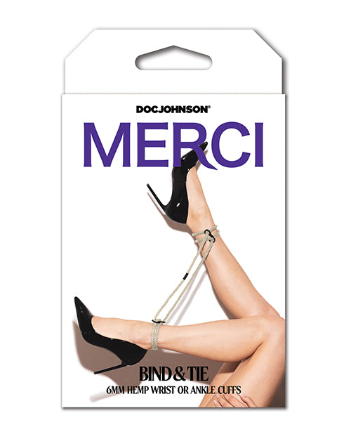 Merci Merci Hogtie - Bind & Tie Wrist or Ankle Cuffs - 6 mm Hemp - Black