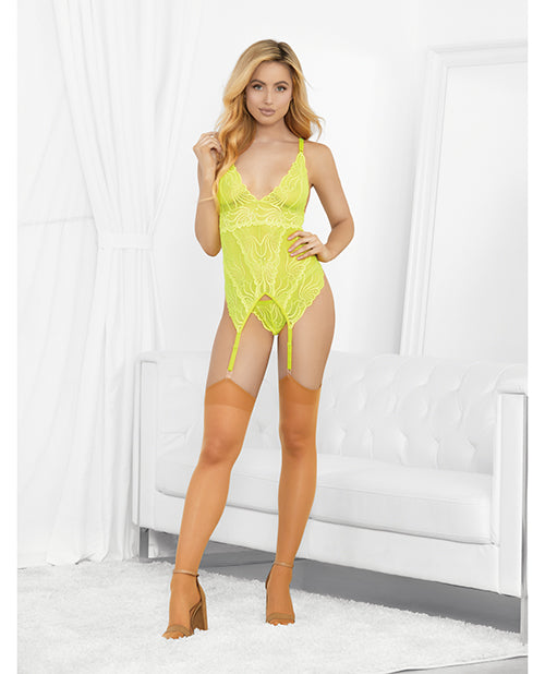 Escante Neons Bustier w/Nude Hose & G-String Neon Lime XL