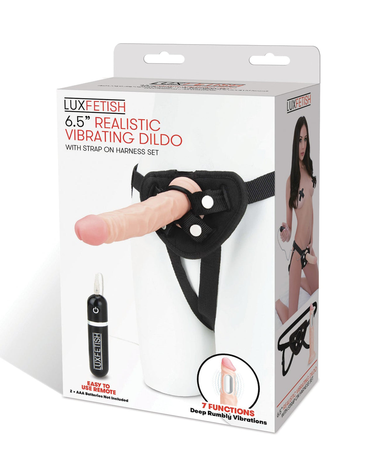 Lux Lux Fetish 6.5" Realistic Vibrating Dildo w/Strap On Harness Set