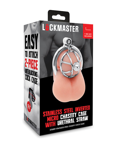 Lockmaster Lockmaster Stainless Steel Inverted Micro Chastity Cage w/Urethral Straw - Silver