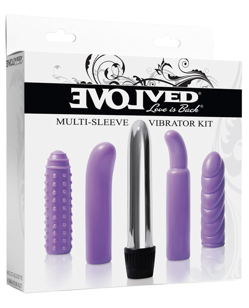 Evolved Evolved Multi Sleeve Vibrator Kit w/4 Textured Sleeves & Vibe - Purple
