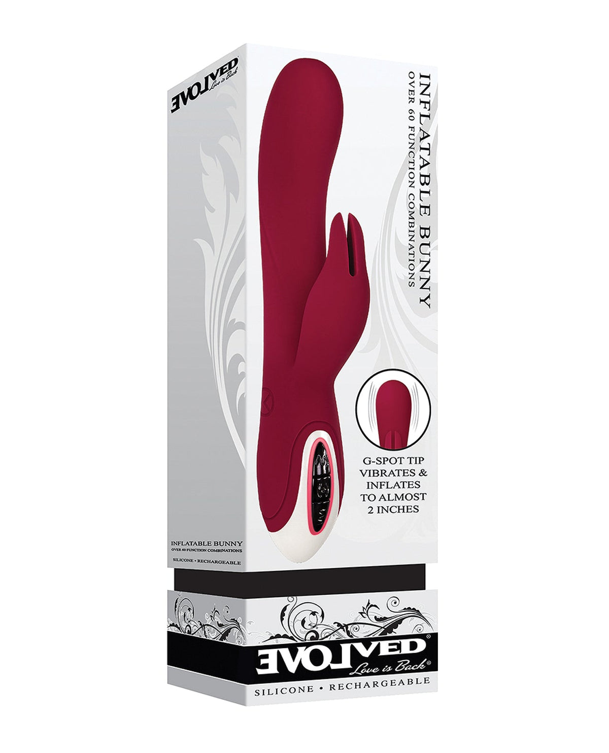 Evolved Evolved Inflatable Bunny Dual Stim Rechargeable - Burgundy