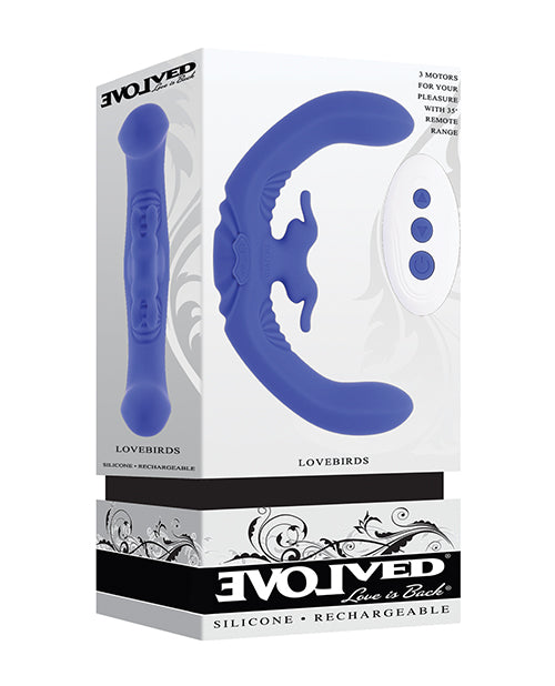 Evolved Evolved Lovebirds Curved Dual-Ended Rabbit Vibe w/Remote Control - Blue