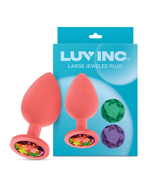 Luv Inc. Luv Inc. Jeweled Silicone Butt Plug w/Three Stones - Large Coral