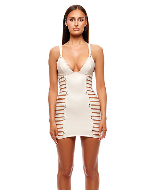 Strap Tease Strappy Vinyl Mini Dress - Cream LG